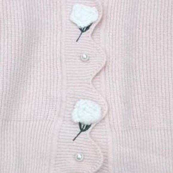 Adorable Pink Knit Cardigan Lace Collar Heart Buttons 💗 - Picture 4 of 5